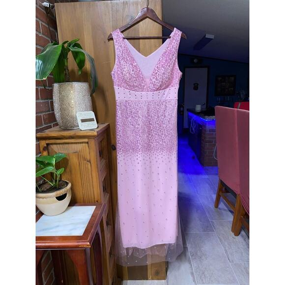 Barbie Pink Prom Dress Sparkly sleeveless Long. Size Large - Picture 2 of 5